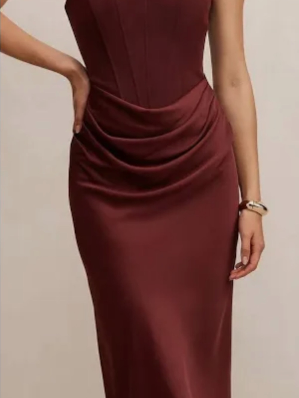 Ever New Burgundy Satin Draped Maxi Dress